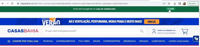 Exemplo site Casas Bahia versão Loja do colaborador
